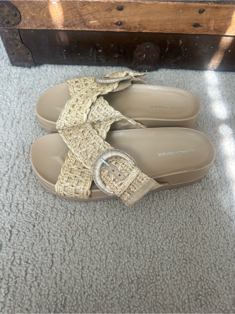 Marc Fisher Beige Braided Slide Sandals
